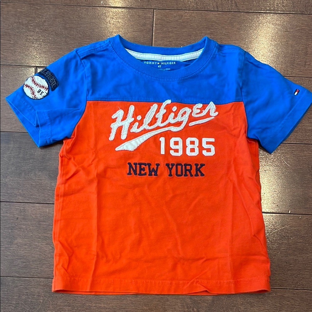 Tommy Hilfiger Blue and Orange Short Sleeve Tee